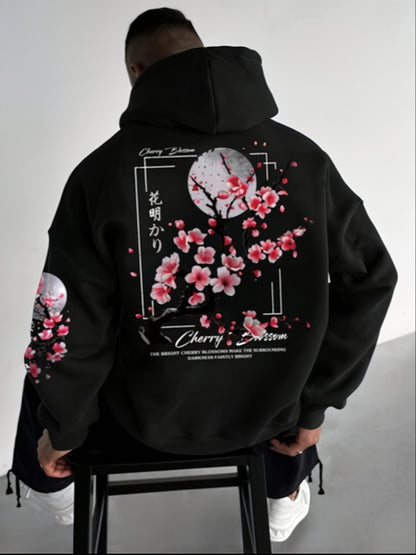 Herren Hoodie mit Kirschblüten-Innenfutter – Leichter Kapuzenpullover