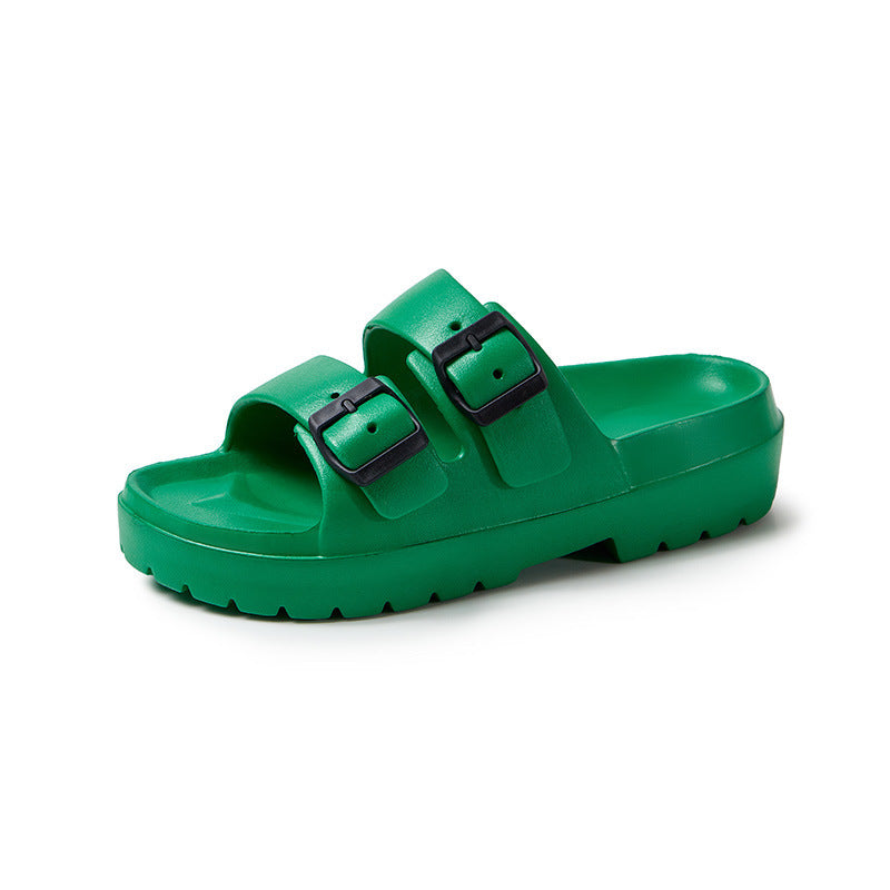 Mode Doppelschnalle Hausschuhe Sommer Plattform Garten Strand Schuhe Casual Non-slip Boden Badezimmer Home Slipper Für Frauen