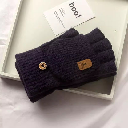 Halbfingerhandschuhe mit Klappe – Strick, Unisex, Winter