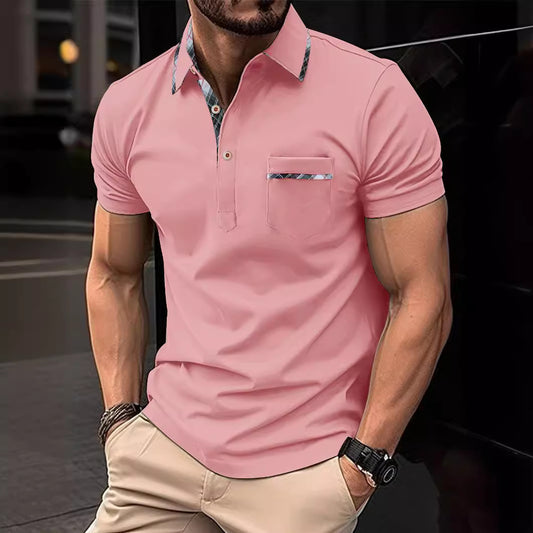 Modernes Polo-T-Shirt mit asymmetrischem Punktmuster – Kurzarmshirt mit Polokragen (1+1 Gratis)