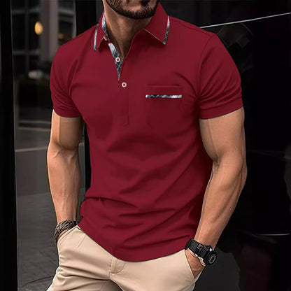 Modernes Polo-T-Shirt mit asymmetrischem Punktmuster – Kurzarmshirt mit Polokragen (1+1 Gratis)