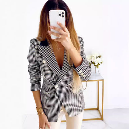 Damen-Blazer mit Hahnentrittmuster und Taschenmantel