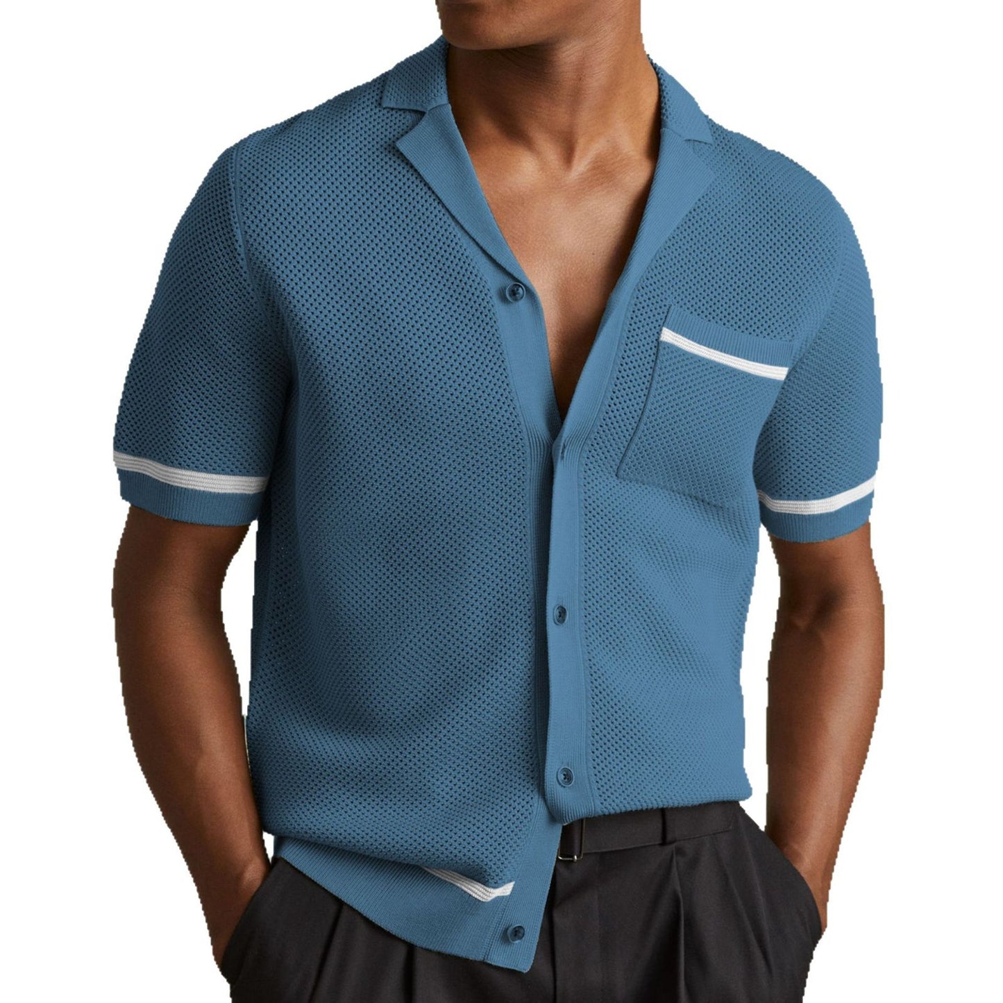 Kurzarm-Strickpolo mit Cuban-Kragen für Herren – Ideal für den Sommer