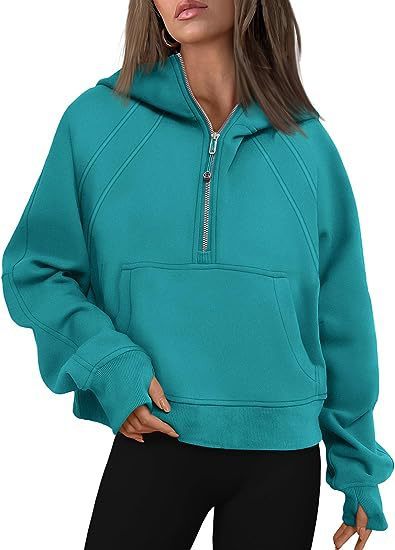 Reißverschluss Hoodies Sweatshirts mit Tasche Lose Sport Tops Langarm Pullover Pullover Winter Herbst Outfits Damen Kleidung